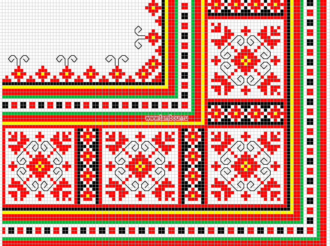 Схема растительно-геометрического орнамента для вышивки скатерти - www.tambour.ru