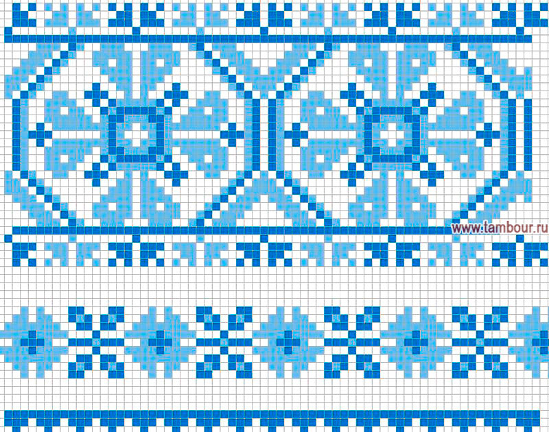Схема вышивки орнамента для вышиванки сине-голубой  - www.tambour.ru