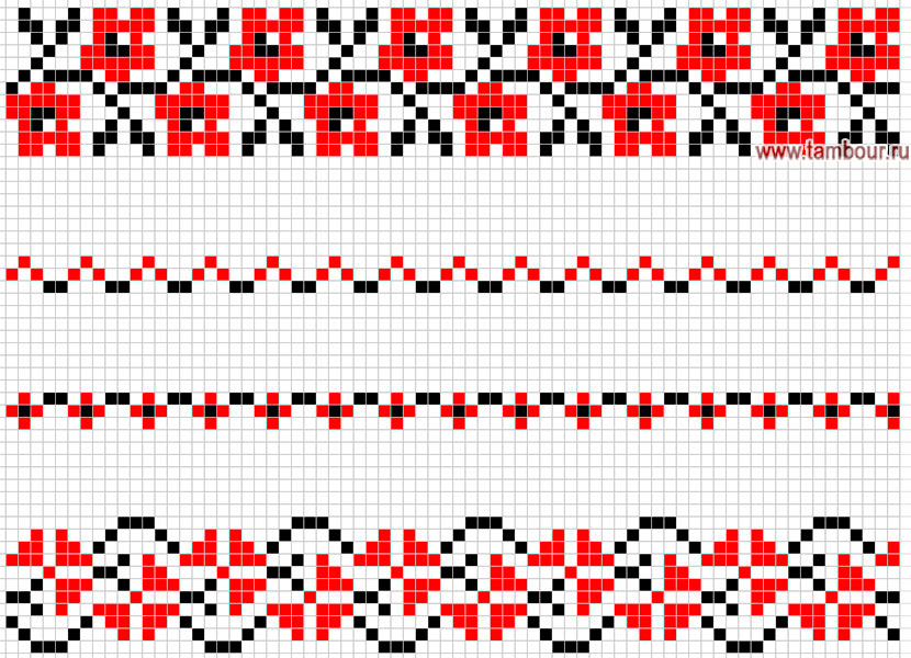 Схема вышивки узких цветочных орнаментов - www.tambour.ru