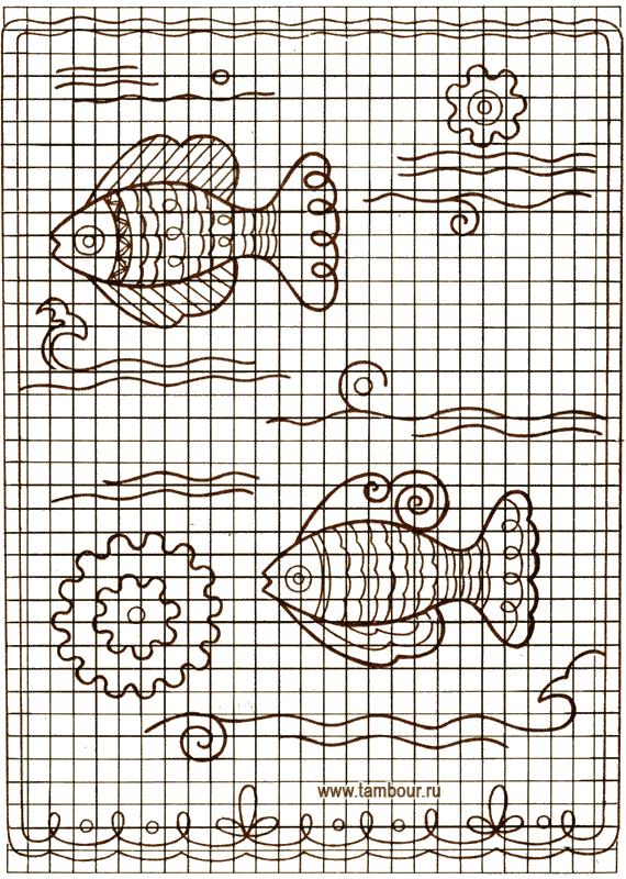 Схема узора панно «Изумрудные рыбки» - www.tambour.ru